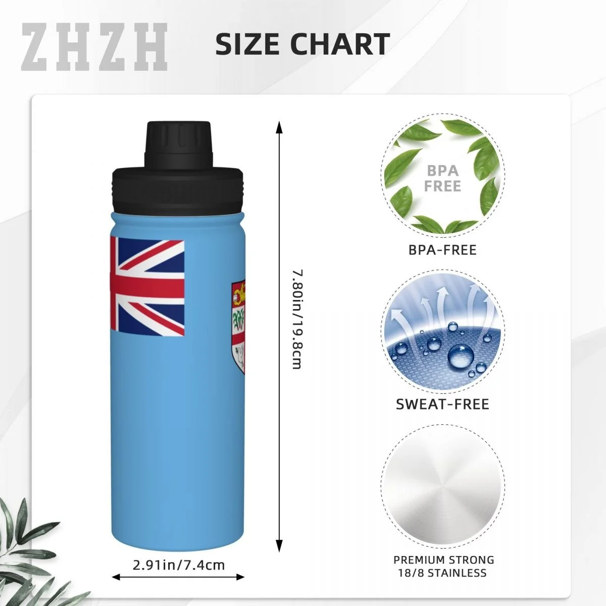 Unisex Sports Water Thermos Bottle Fiji Flag 304 Stainless Steel Double-layer Insulation Cold And Hot Travel