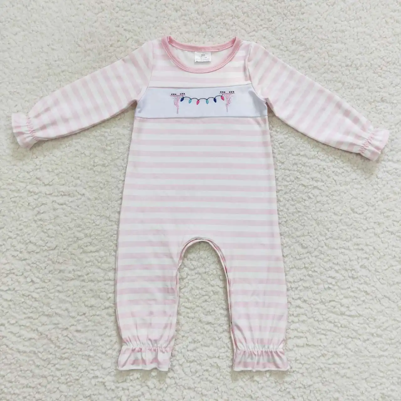 

LR0582 Wholesale baby rompers kids clothes girl Embroidered striped long-sleeved romper Summer Boutique baby boy clothes