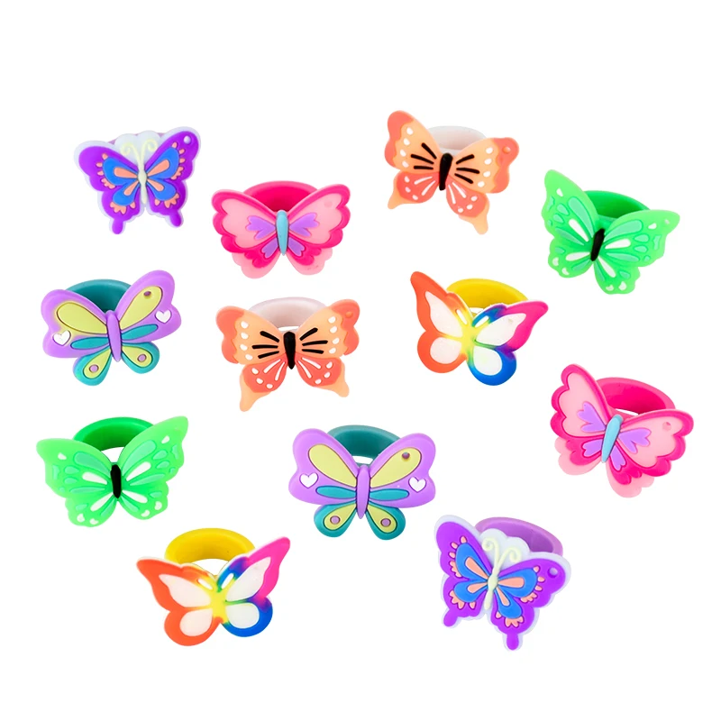 

6/12pcs Polyvinyl Chloride Colorful Butterfly Rings for Kids Favors Birthday Butterfly Theme Party Gift Children's Gift Stuffer