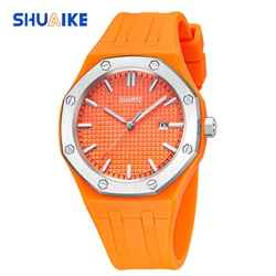 SHUAIKE HT001 Men's and Women's Fashion Sports Quartz Movement Watch Metal Scale Hour Mark Silicone Strap Waterproof Watch