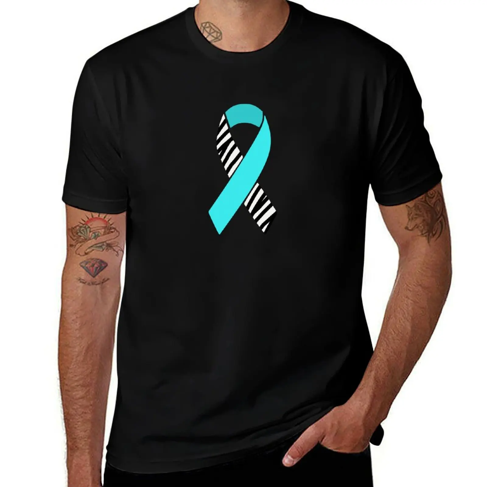 

Turquoise and Zebra Print Awareness Ribbon (Dysautonomia and EDS) T-Shirt affliction shirts anime figures mens plain t shirts