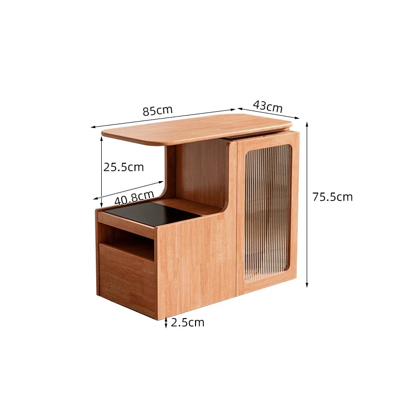 r8.10- solid wood coffee table living room household tea cabinet kettle integrated movable small tea table sofa edge table