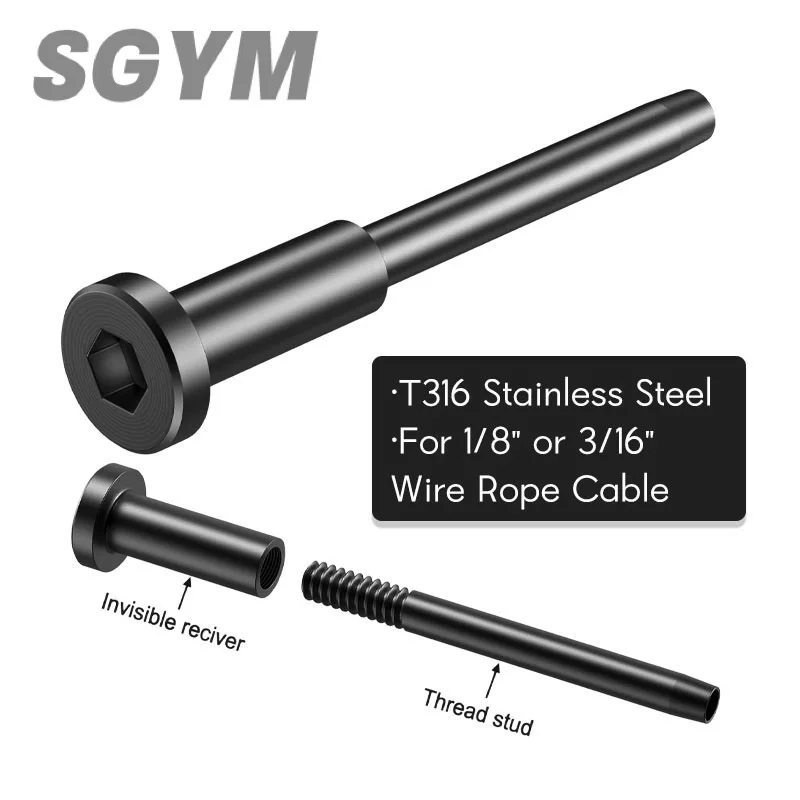 20Pack Black Invisible 1/8'' 3/16'' Cable Railing Marine Grade T316 Swage Tensioner And Terminal For Cable Railing