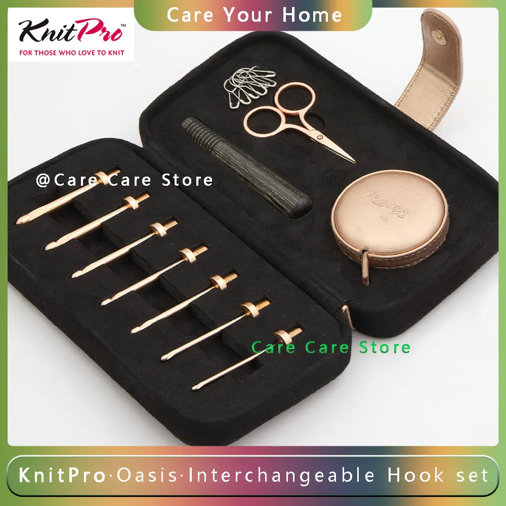 KnitPro New OASIS Starter Single Ended Interchangeable Crochet Hooks Set Knitting Hooks Kit Beginner Crochet Set 2.0-5.0mm Tools