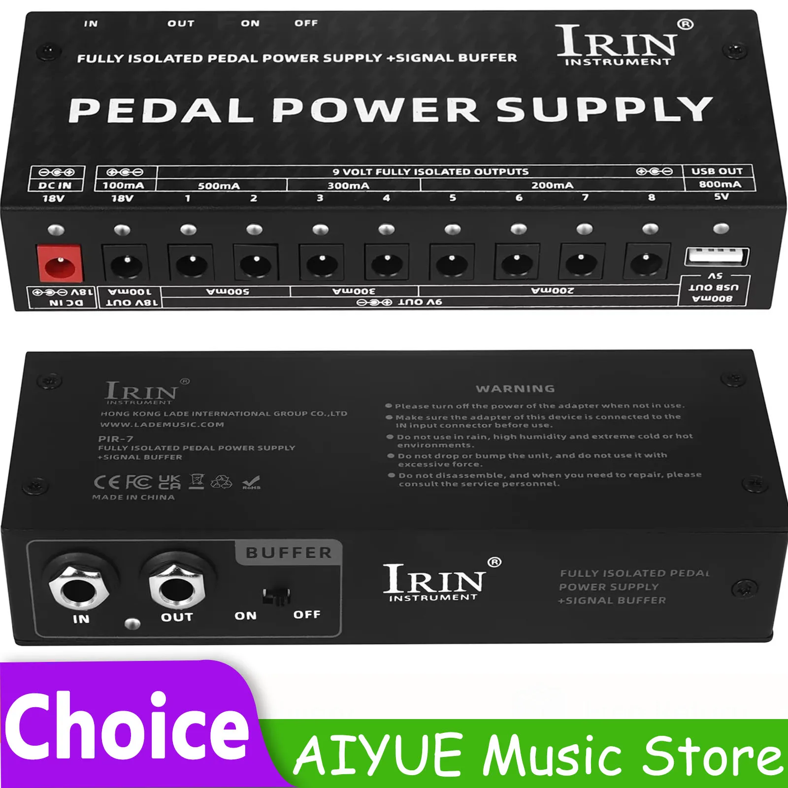 IRIN PW-2 Electric Guitar Pedal Power Supply Guitar Effect Pedal Power Supply 10 Isolated Output Anti-interference 9V Output