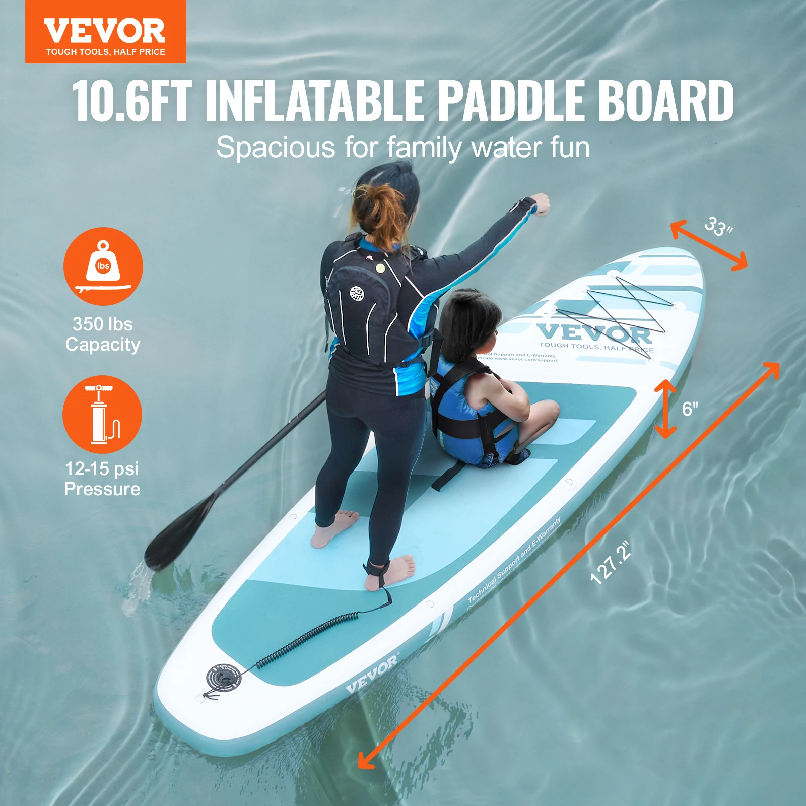 VEVOR Inflatable Stand Up Paddle Board with SUP Board Pump Paddle Fin Phone Bag Backpack Ankle Leash Repair Kit Non-slip Deck