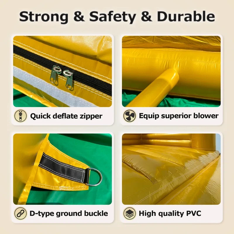 4.5M Golden Bounce House with Slide  Exciting Combo of Jumping Fun & Sliding Adventure for Kids - Ultimate Backyard Play Zone