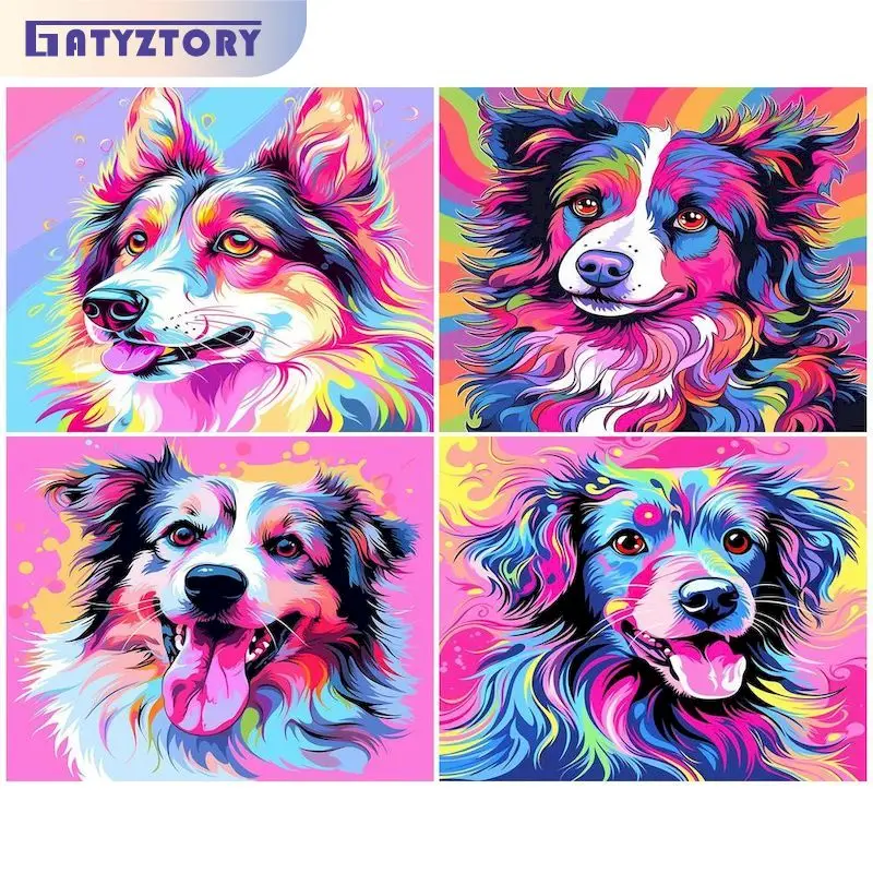 

GATYZTORY 60X75cm Oil Painting By Numbers Colorful Dog Frameless DIY Paint By Numbers On Canvas Panda Home Decor