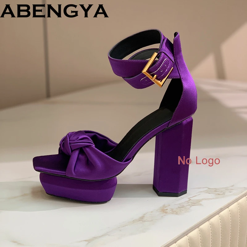 Canday Color Silk Chunky Heels Sandals Women Platform Party Shoes For Woman Ladies Ankle Strap Summer Modern Sandalias Mujer