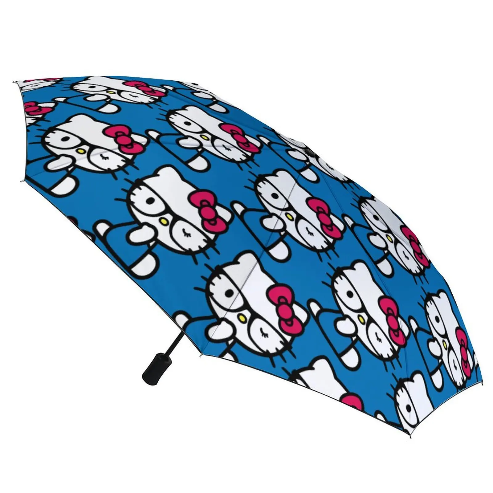 

8-Rib 3 Fold Auto Umbrella Anti UV Sun Hello Kitty Nerd Glasses Kawaii Cartoon Cat Umbrella Beach Stylish Lightweight Umbrellas