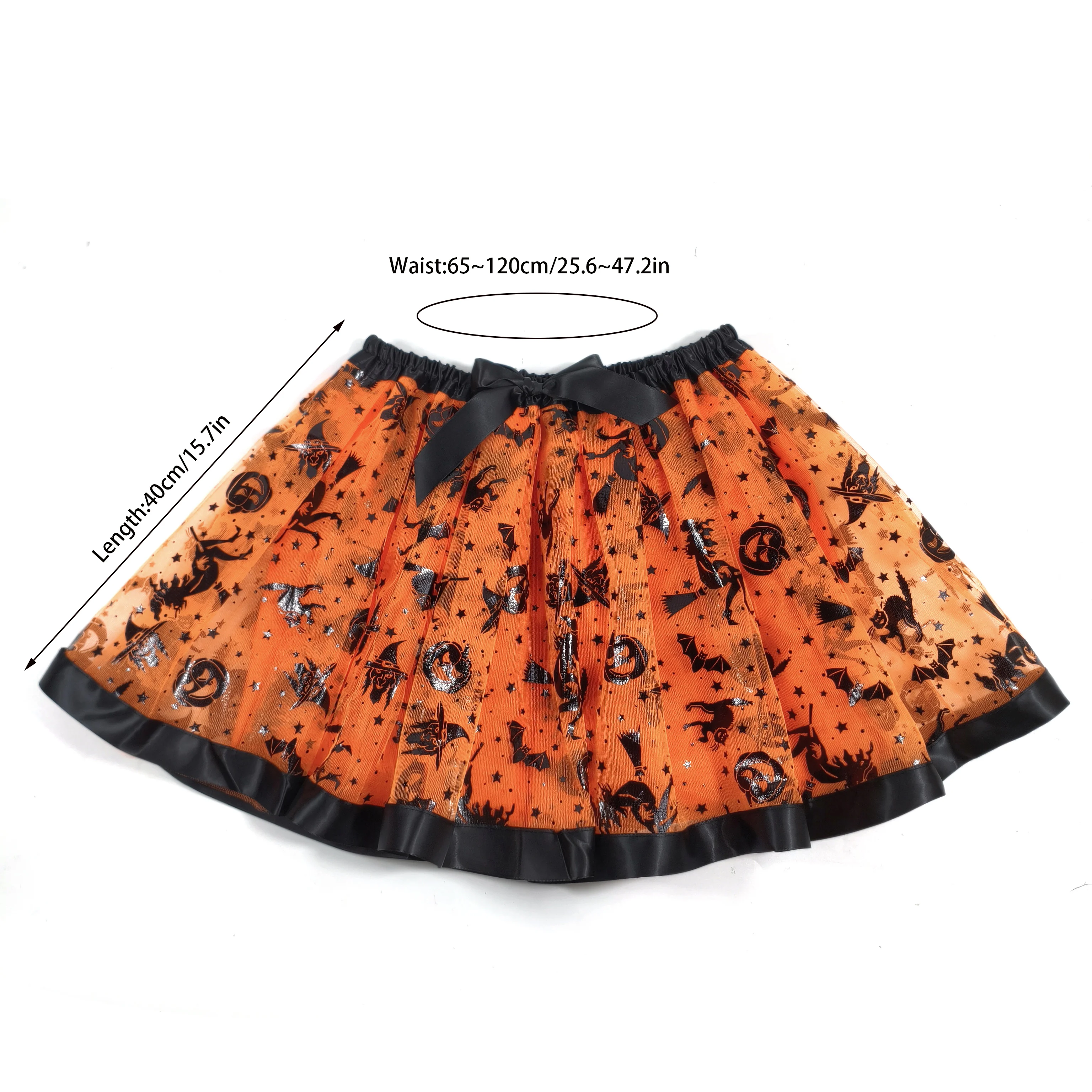 Halloween Adults Tulle Skirt Adorned with Bats Pumpkins Stars This Orange Tulle Skirt Has a Black Bow Waist Trim