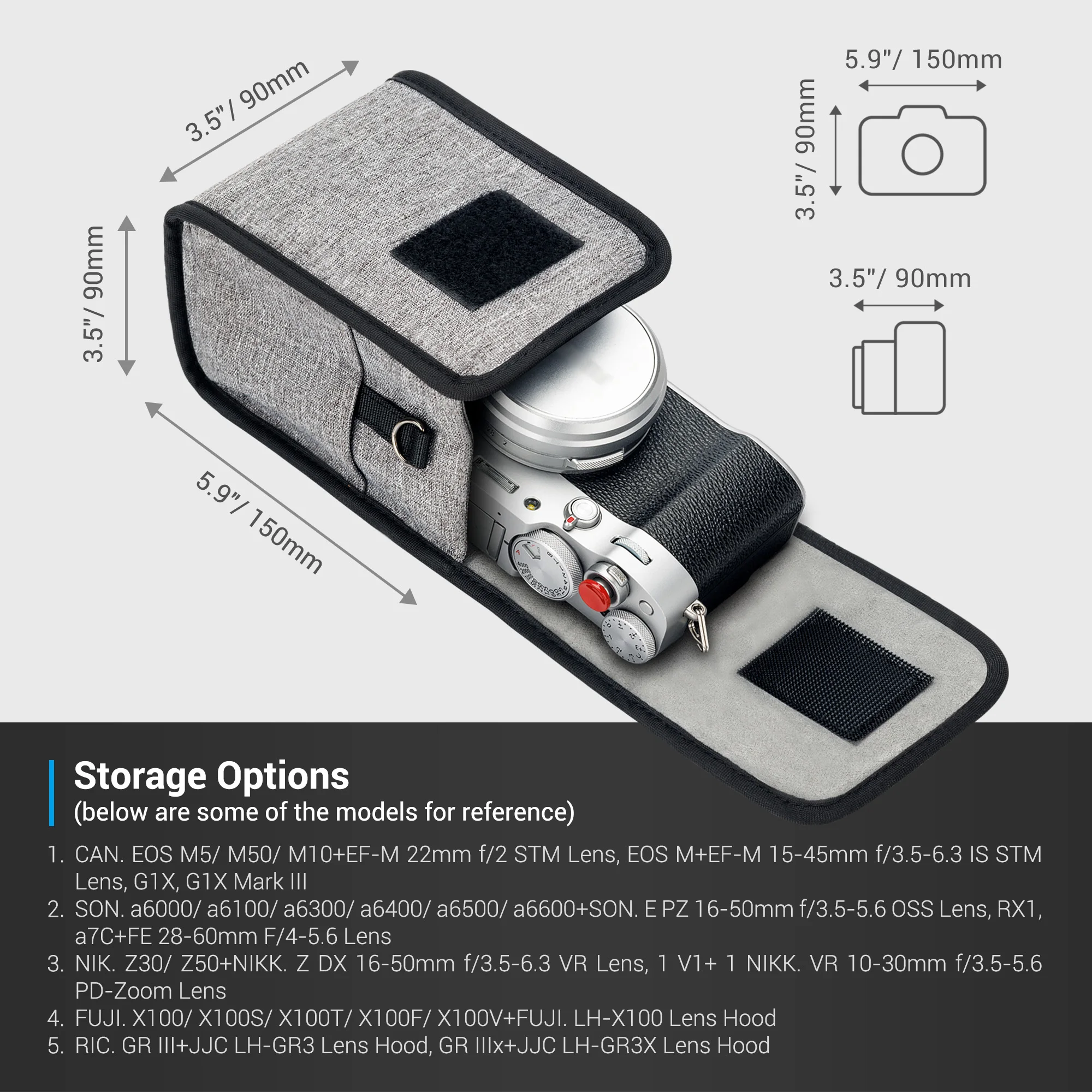 Etui na aparat JJC do Canon M50 M5 M10 G1X Sony A6600 A6500 A6400 A6000 Nikon Z30 Z50 Fujifilm X100VI X100 X100T