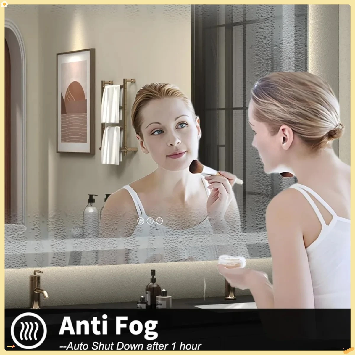 กระจกห้องน้ำแบบมีไฟขนาด 60x40 นิ้ว สำหรับติดผนัง, กระจกแต่งหน้าแบบมีไฟ LED, ปรับความสว่างได้, ป้องกันฝ้า, ได้รับการรับรองมาตรฐาน ETL