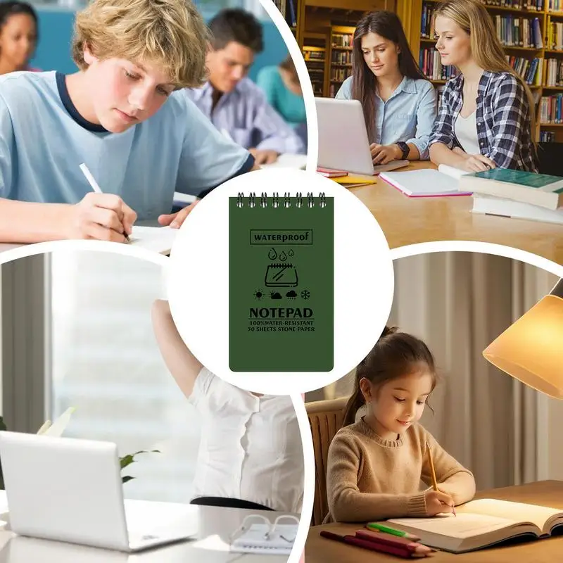 เขียนในสายฝนโน้ตบุ๊คกันน้ํา Field Notebook แบบพกพา Notepad Top-Spiral Memo Note Pads 50 หน้าสําหรับทํางานโรงเรียน