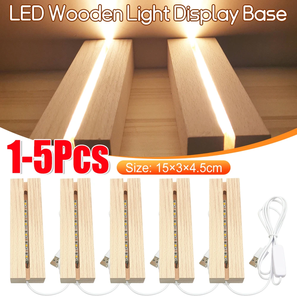 

1-5pcs LED Wood Light Display Crystal Wooden Lighted Base Stand Acrylic Light Plate Base USB Wooden Base for Resin Art Lights