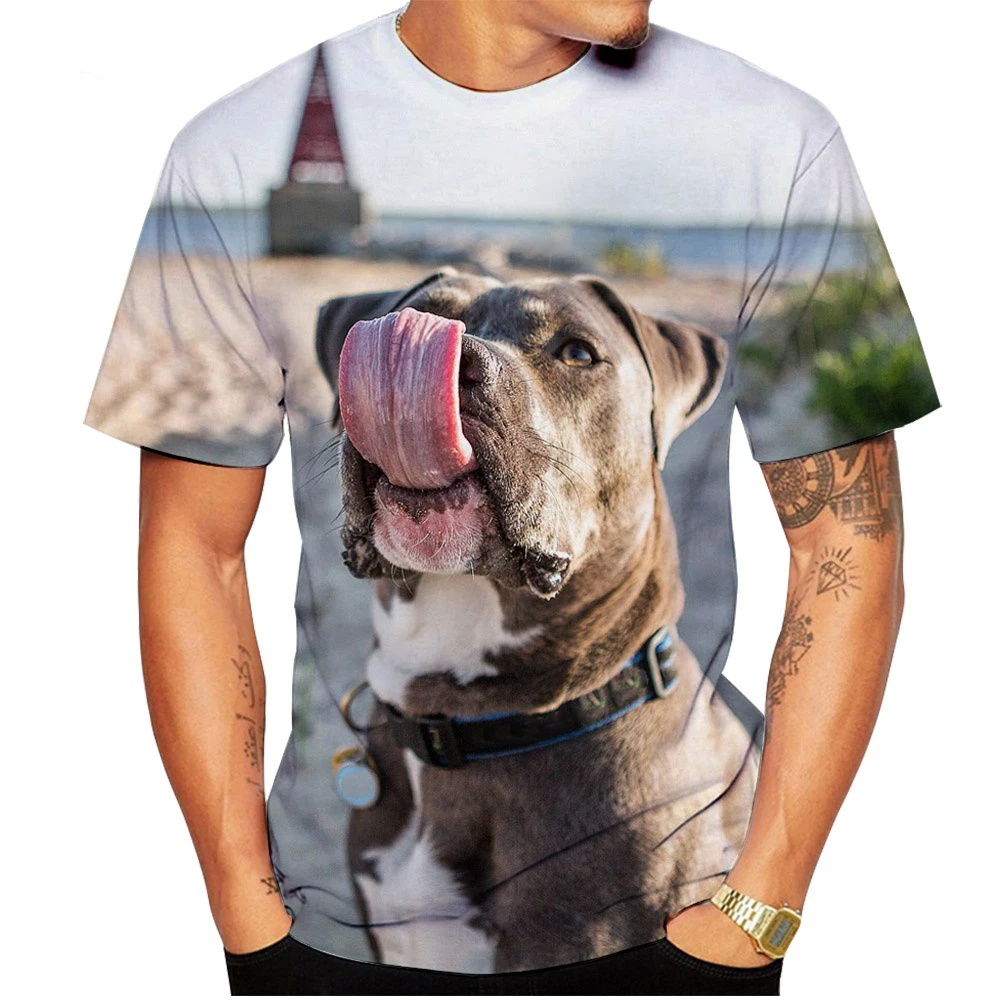 Fashion Pitbull Dog 3D Print T-shirt Men O-Neck Short Sleeve T Shirts Cool Streetwear Kids Oversized Harajuku Tee Tops Clothing