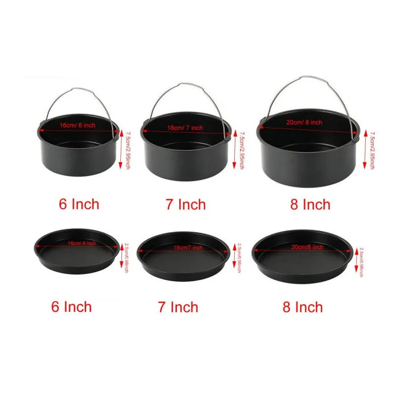 

2Pcs Air Fryer Accessory Durable Air Fryer Pizza Pan and Baking Cake Barrel with Non-Stick Coating Round Baking Cake Pan Set