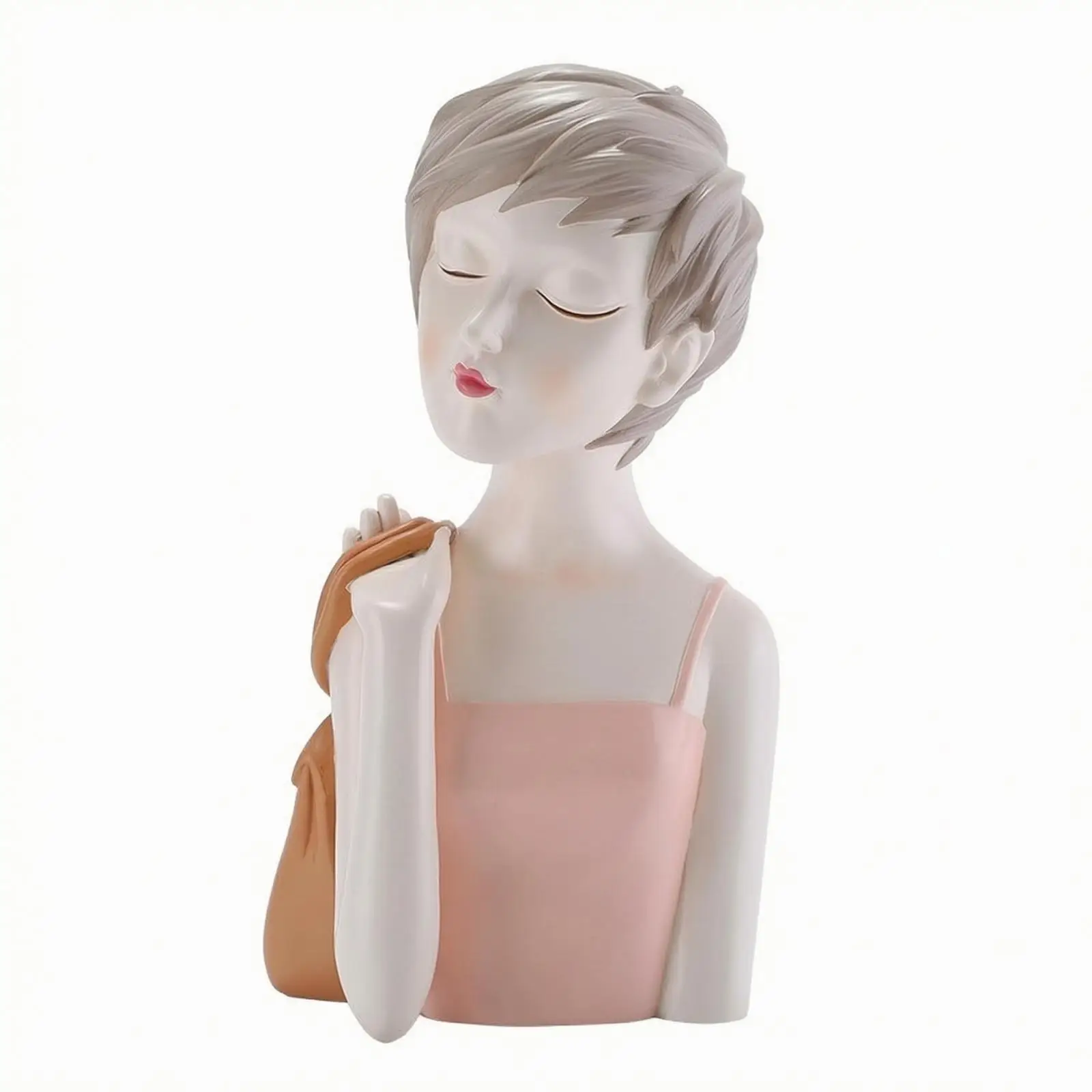 Stylized Female Bust with Shoulder Bag Smooth Finish Resin Woman Figurine Fashion Figure Decor Statue Elegant