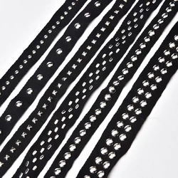 5 Yard/Lot Black Webbing Rivet Beads Lace Trims For Sewing Garment Ribbon Tape Fabric Diy Jeans Belt Collar Clothes Accessories