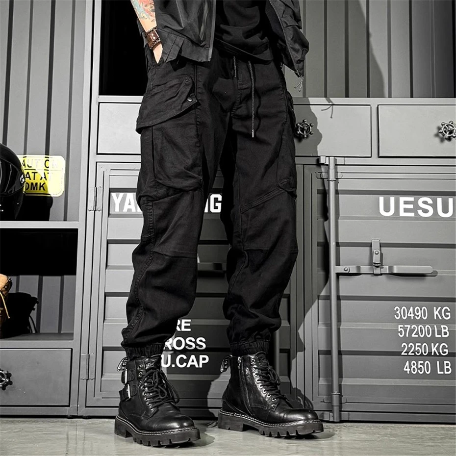 التكتيكية الأسود ركض السراويل الرجال الشارع الشهير الهيب هوب الشرير بناطيل كاجوال الرجال جيوب متعددة فضفاض البضائع الكاحل طول بانت