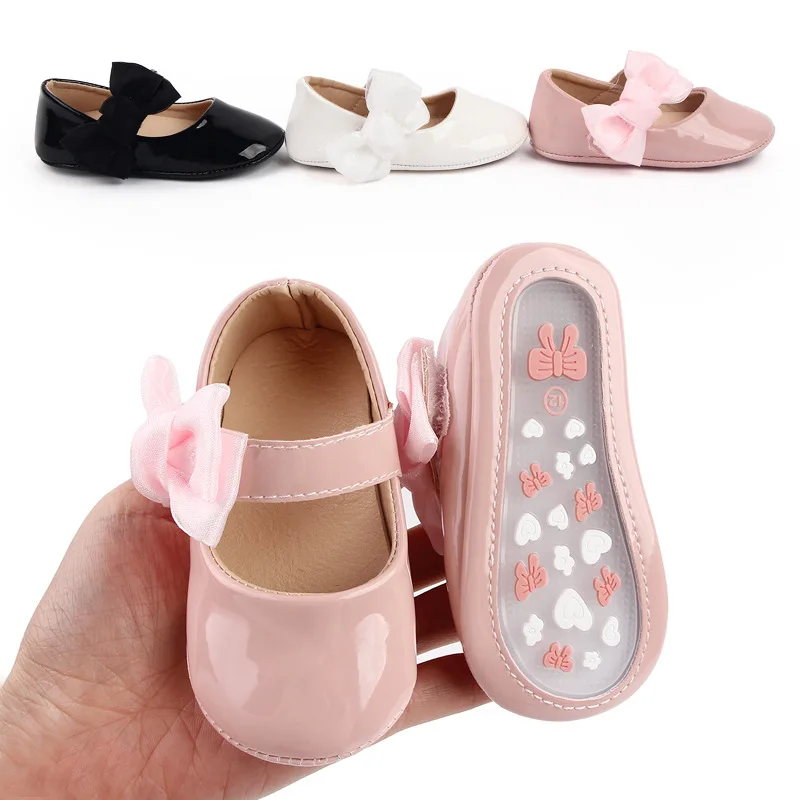 Baby Walking Shoes Soft Sole PU Leather Shallow Mouth  Baby Shoes with Princess Shoes Spring and Autumn 0-1 Year Old