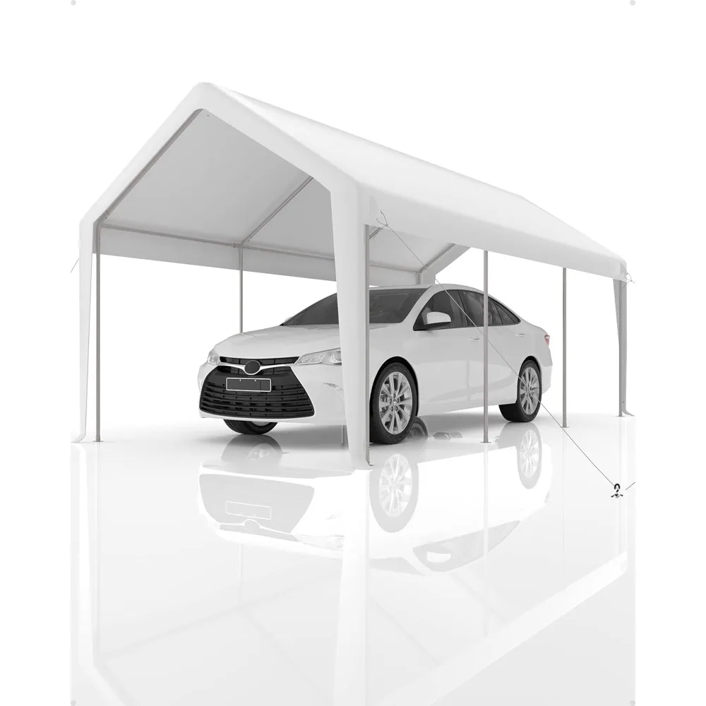 

13'x20' Heavy Duty Carport Canopy, Portable Garage With Reinforced Frame, For Full-size Pickup, Bass Boat, And Equipment, White