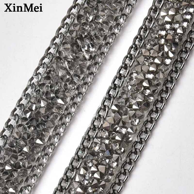 1 Yard Gold Grey Silver 1.7cm Glitter Glass Rhinestone Trim Iron on Strass Tape Crystal Chain Mesh Banding Garment Accessories