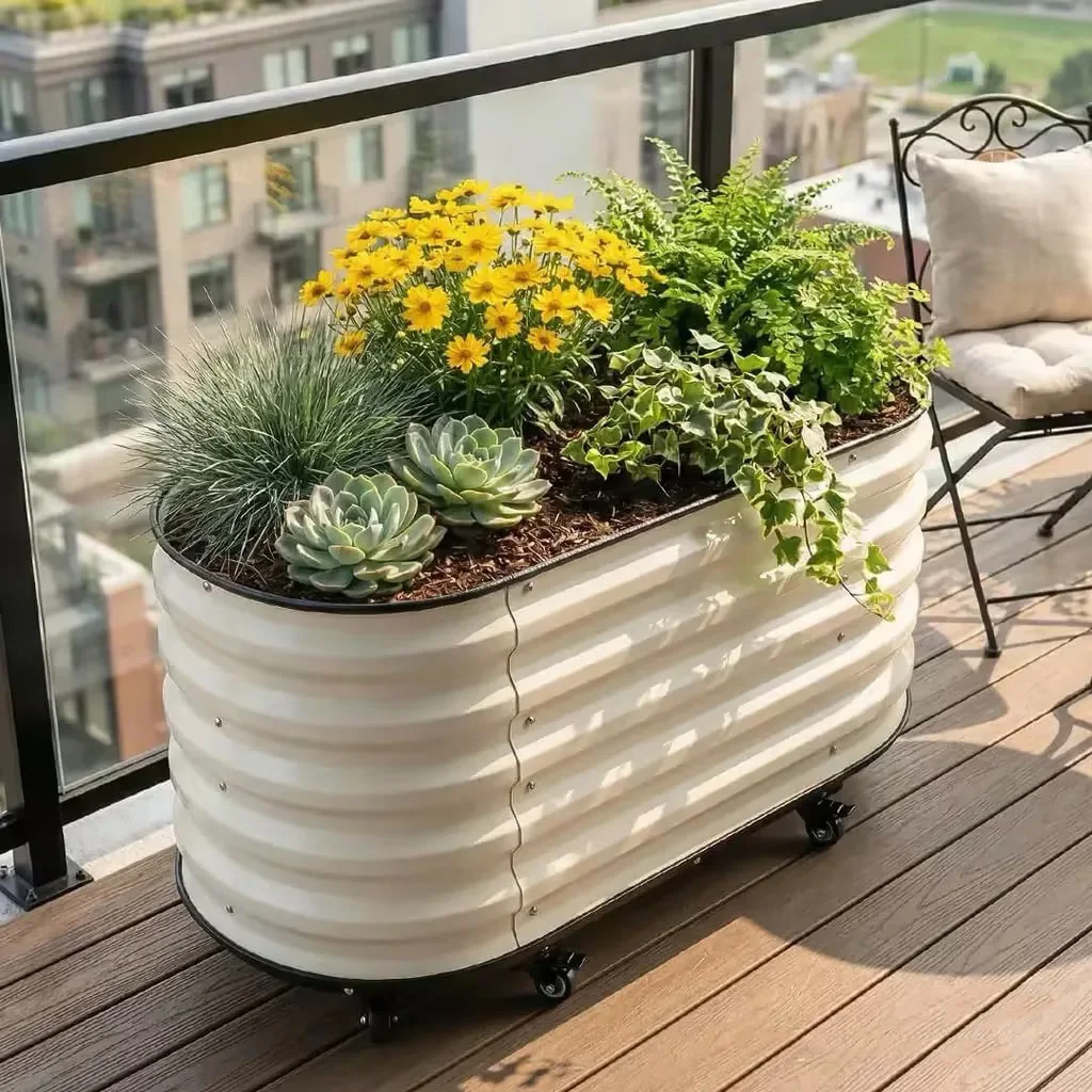 Large Outdoor Metal Elevated Pot with Wheeled Removable Planting Container for Growing Vegetables Home Balcony Gardening Kit