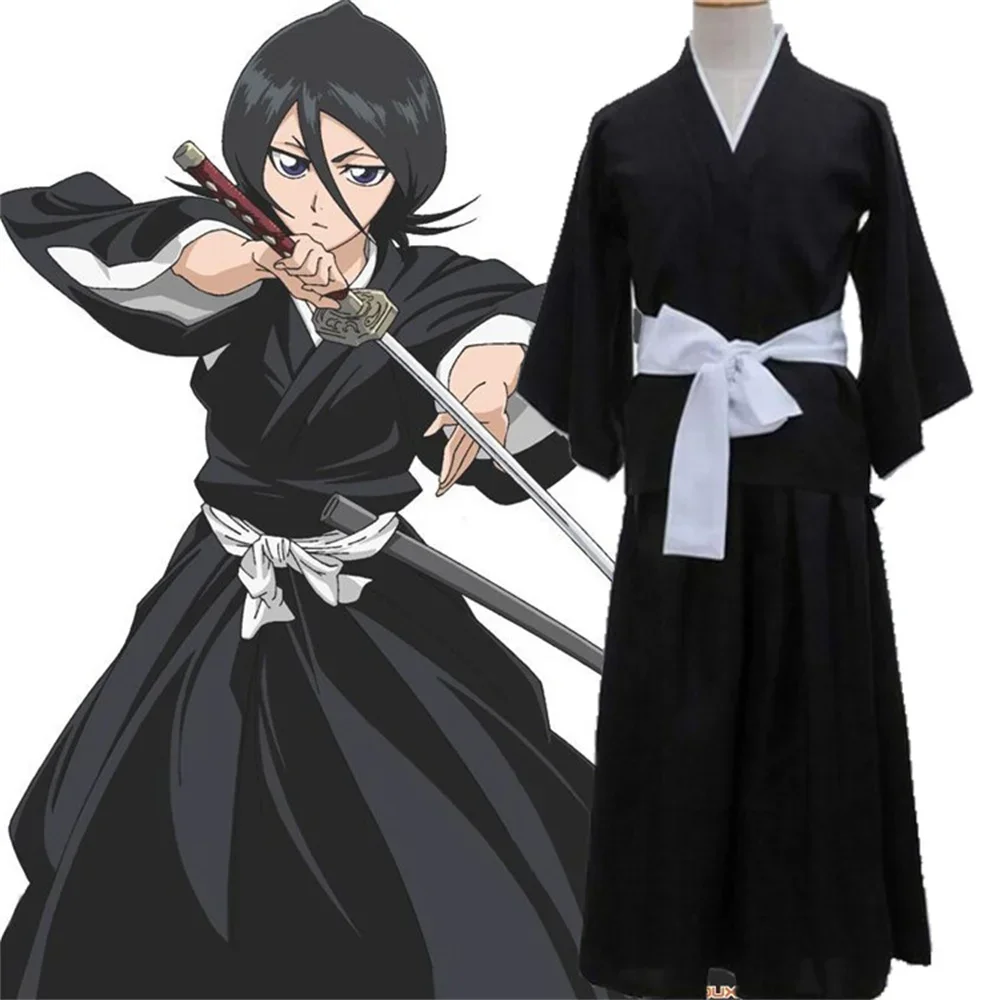 Bleek Solutions Kuchiki Rukia Shinigami Cosplay Kostuum Pruik Schoenen Set Halloween Voor Vrouw Mannen Kleding