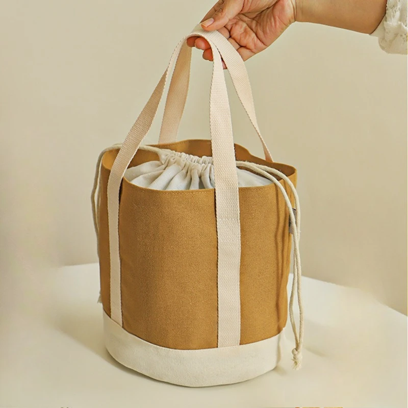 Thick canvas lunch bag hand-held rice bag insulated and fresh-keeping lunch bag portable drawstring lunch box bag