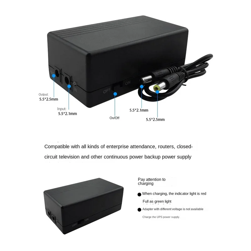 Imagem -04 - Fonte de Alimentação Ininterrupta Mini Ups Bateria de Backup para Cctv Wi-fi Router Fonte de Emergência 12v 2a 12000mah