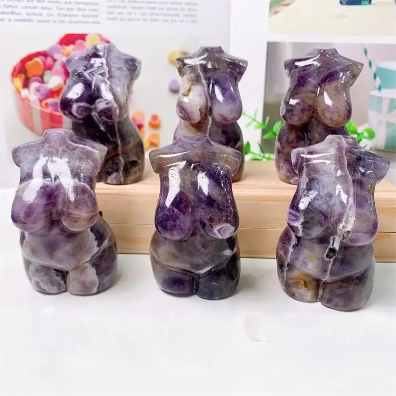 7cm Natural Dream Amethyst Model Body Crytsal Carving Sexy Female Body Figurine Feng Shui Decorative Ornament Gift 1pcs