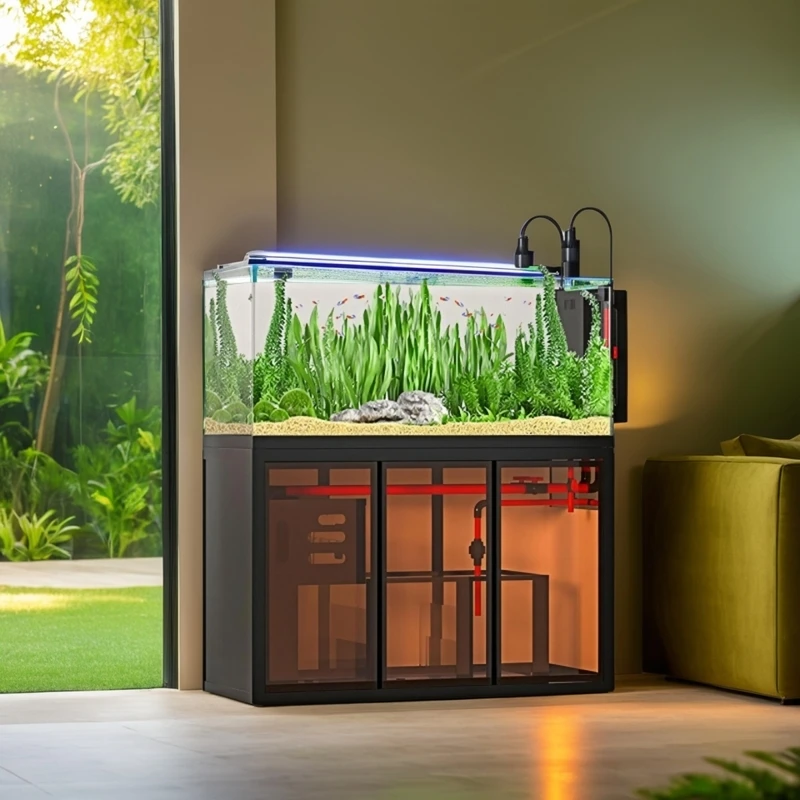 النمط الصناعي مفتوح الرؤية Aquascape حوض السمك الجانب تجاوز حوض تصفية خزان منخفض صيانة نهر تيار البيئي للأسماك