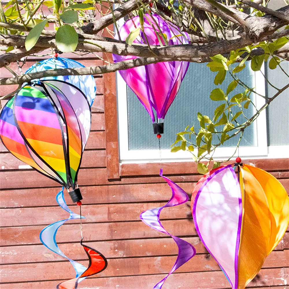 Hot Air Balloon Wind Spinner Rainbow Kinetic Hanging Wind Twister Decoration for Family Home Front Yard Garden Outdoor Windmill