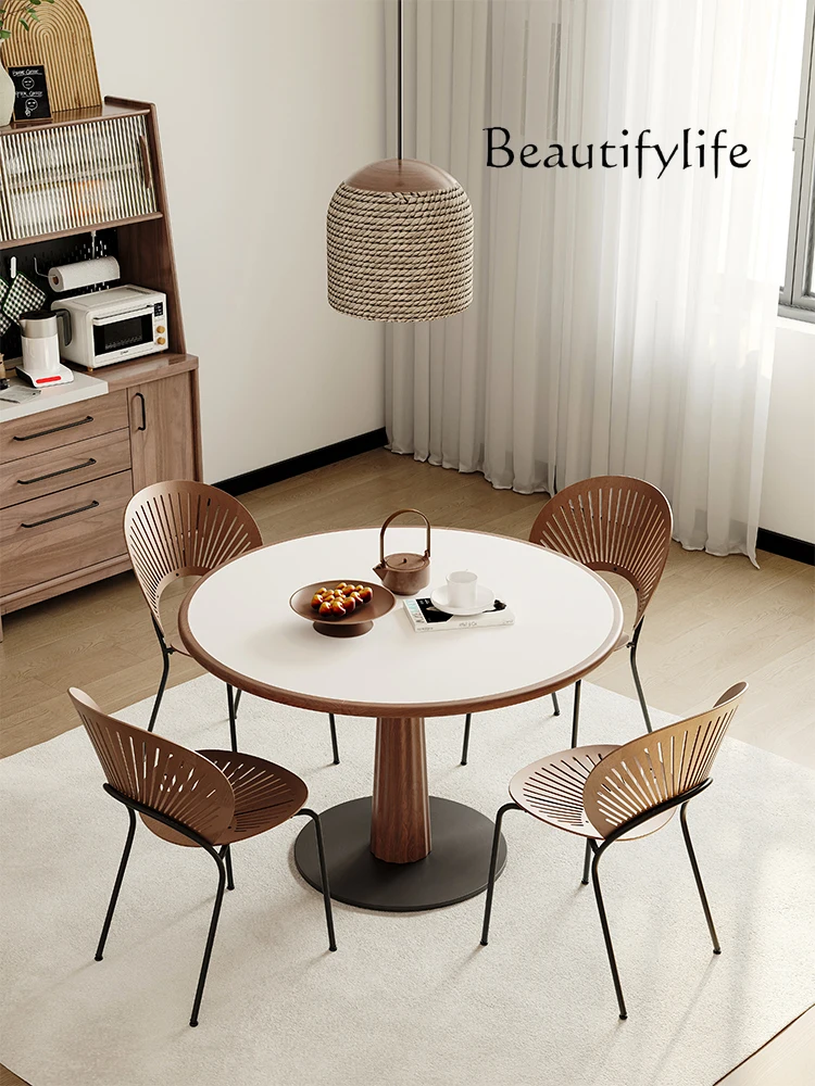 

стол кухонный Nordic Rock Plate Dining Table Household Small Apartment White Wax Japanese Simple Solid Wood Embedded round Dinin