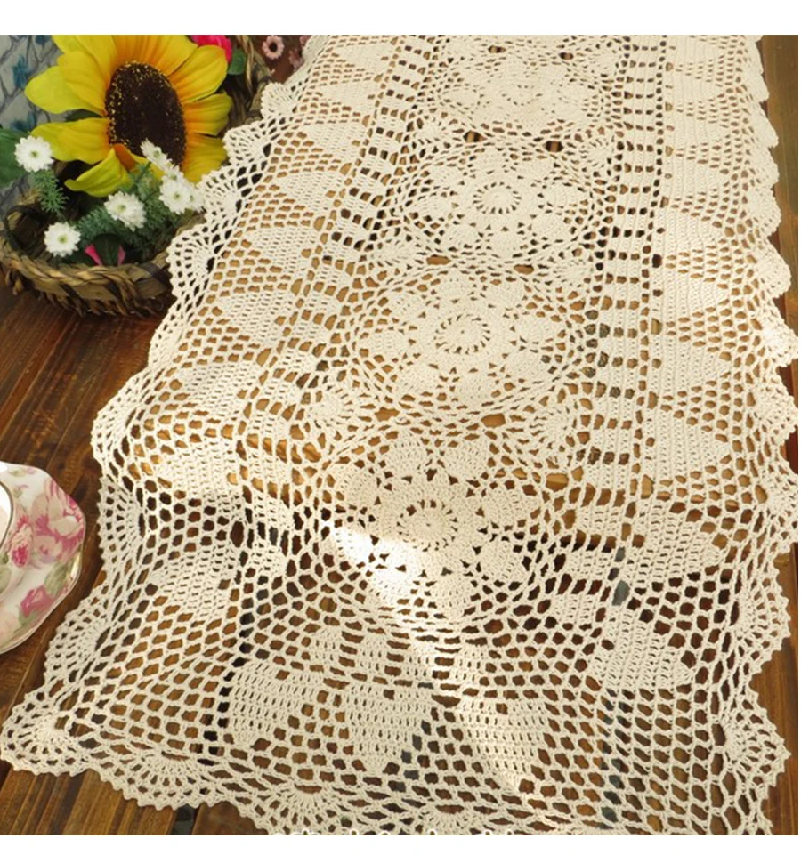 Handmade Cotton Tablecloth Handmade Flower Design Crocheted Table Runner Used for Decoration Table Television Cover 1PCS/lot