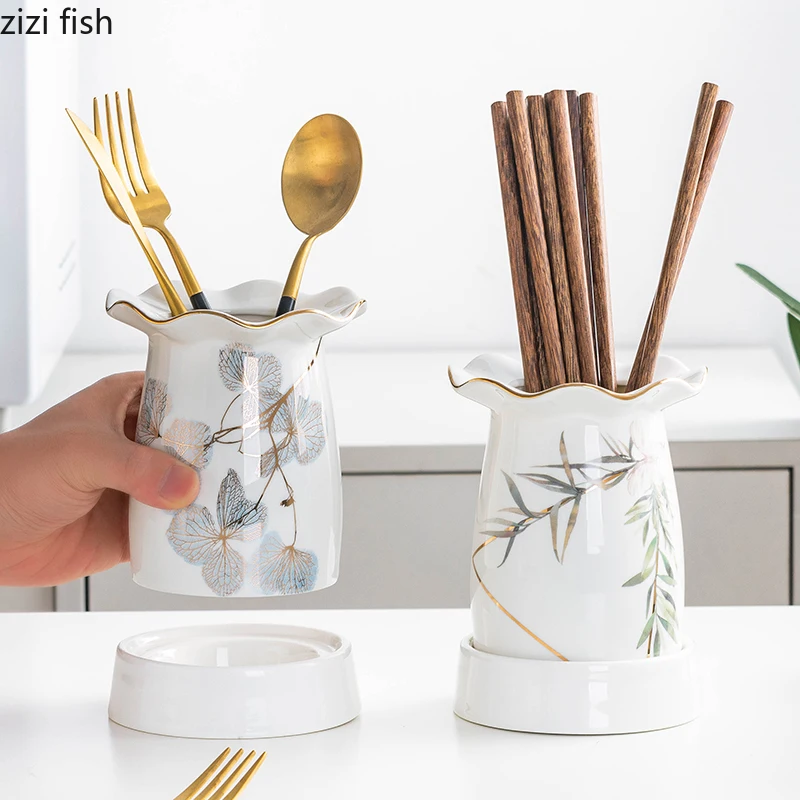 Simple Ceramic Chopstick Holders Drain Knife Fork Organizer Racks Home Chopstick Holder Kitchen Storage Containers Kitchen Items