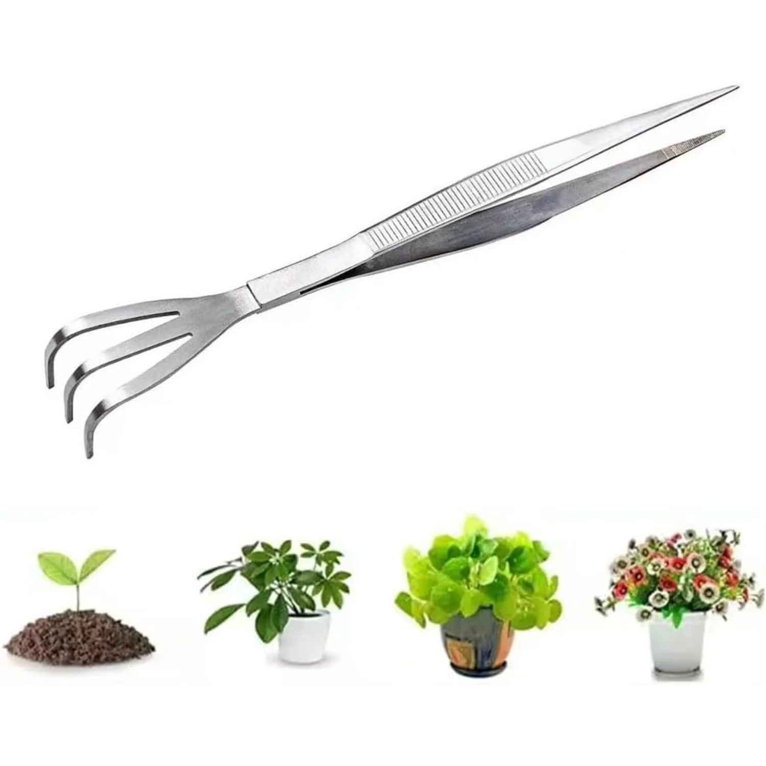 Tweezers   Rake, 2 in 1  Tool Small Plants Tweezers, Gardening Stainless Steel Small Rake  Rake Crafts  Tool for  Bud Picking Lo