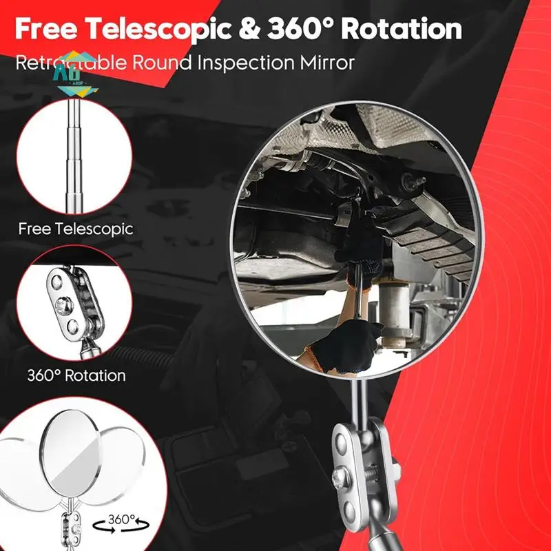A60F-Telescoping Magnetic Pickup Tool Set,Magnet Flashlight With Mechanic Inspectionmirror 360 Swivel For Mechanic Checking