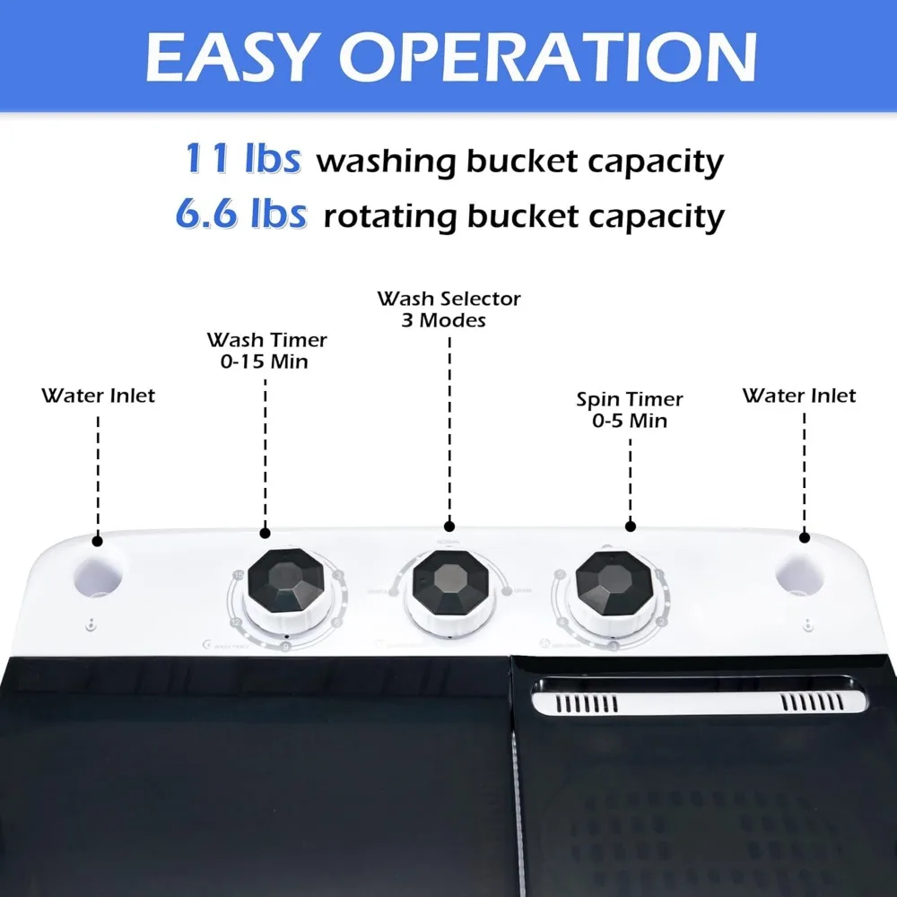 Waschmaschine 17,6 lbs Kapazität Mini-Waschmaschine 2 in 1 kompakte Waschmaschine und Trockner Combo Doppel wanne Waschmaschine