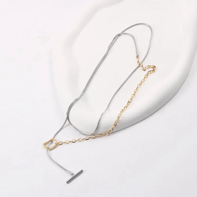 Two-color Patchwork Necklace for Women Stainless Steel Neckalce Waterproof Non Tarnish Jewelry