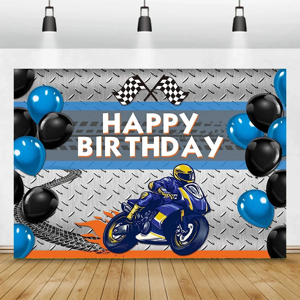 Happy Birthday Motorbike Theme Backdrop Racing Photography Room Wall Banner Decoration Lecture Background Kids Children Party