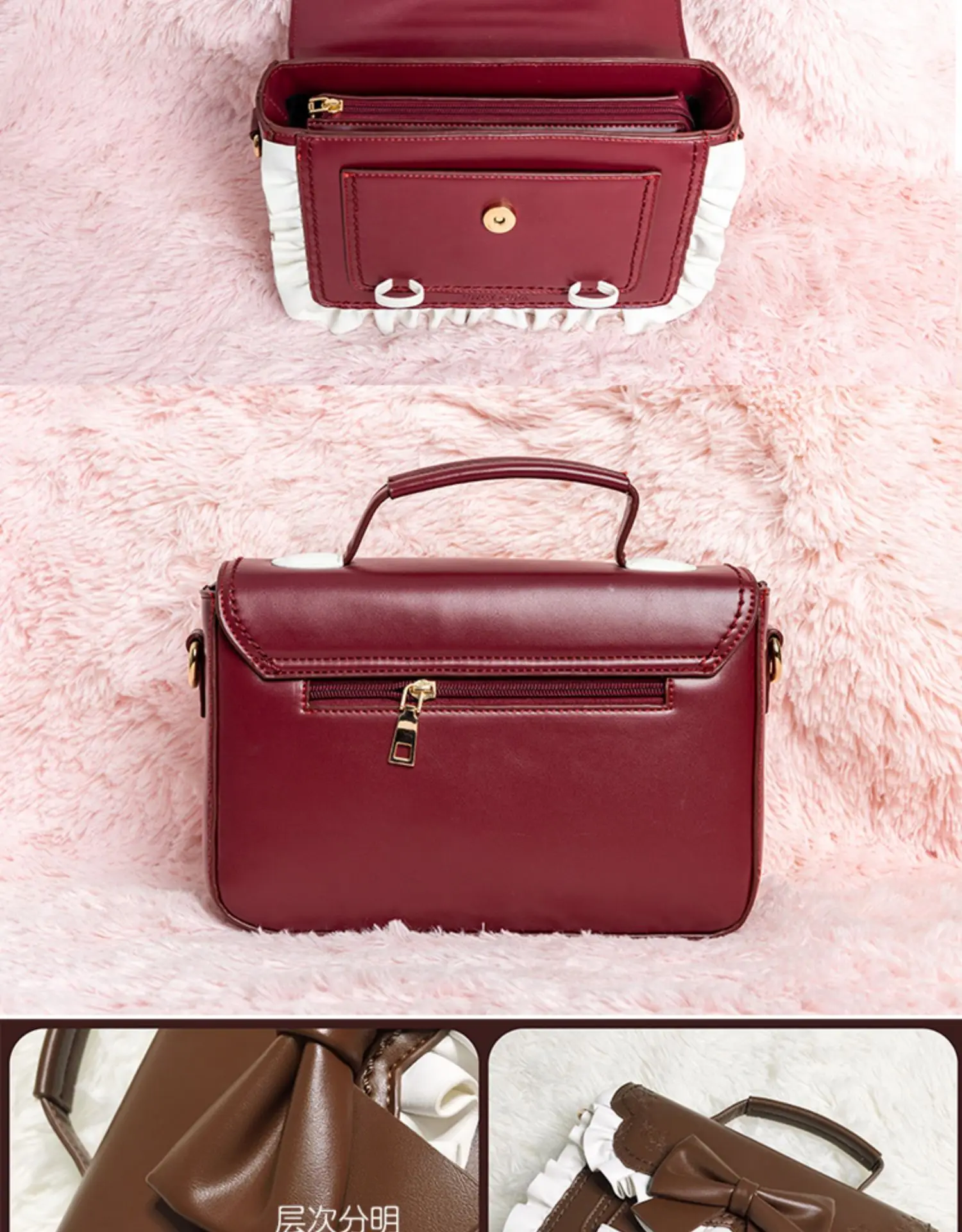 2024 Lolita Bag Girls Elegant Bow PU Shoulder Bags New JK Uniform Crossbody Bag Sweet Cute Ruffles Handbag Bolsas Mujer