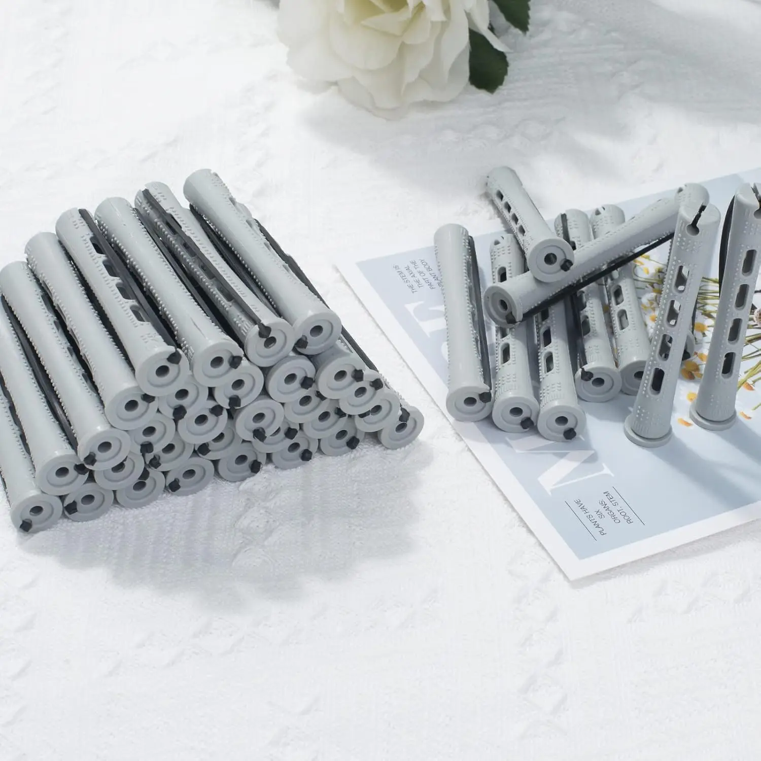 Perm Rods 60 pcs Hair Rollers for Natural Hair Long Short Hair Styling Tool Hair Curlers Small Size 0.59 inch Gray Color