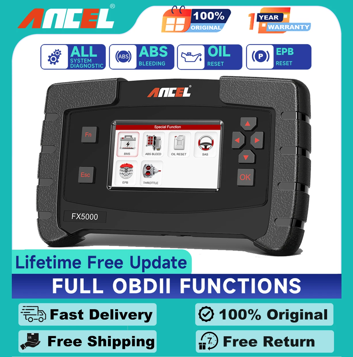 2025 ANCEL FX5000 OBD2 All System Diagnosis Car Scanner EPB Reset Oil Reset ABS Bleeding Auto Scanner Tool Lifetime Free Update