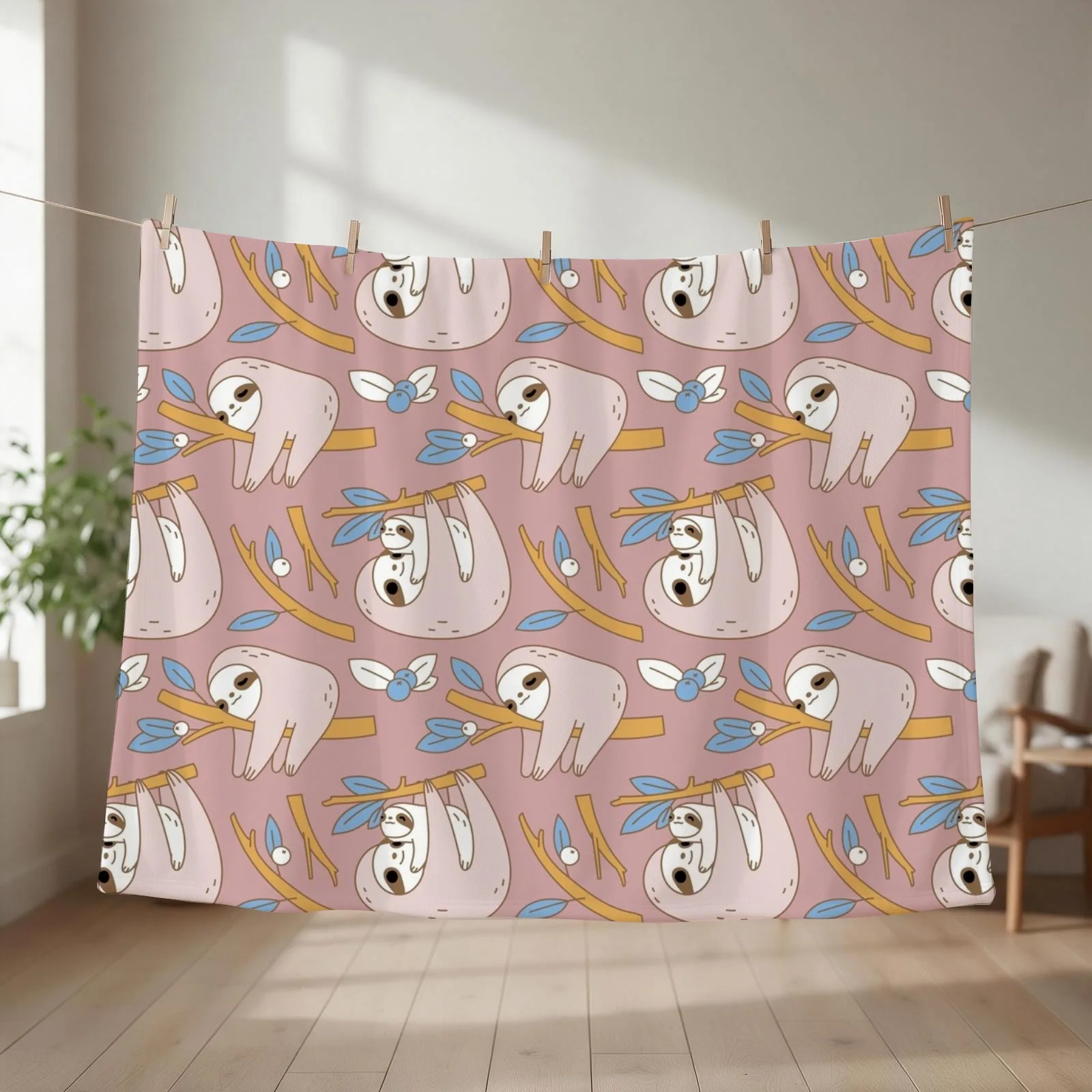 Sloth Pattern in Pink Throw Blanket Vintage Tourist manga Quilt Blankets