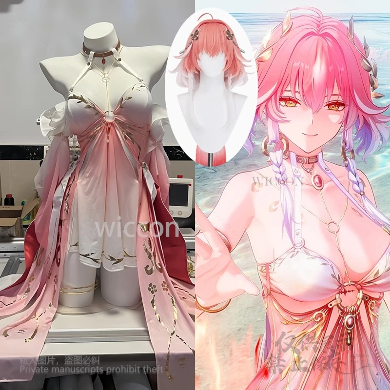 

Anime Wuthering Waves Changli Cosplay Costume Swimsuit Sexy Fancy Dress Pink White Wig Women Halloween Party Outfits Customized