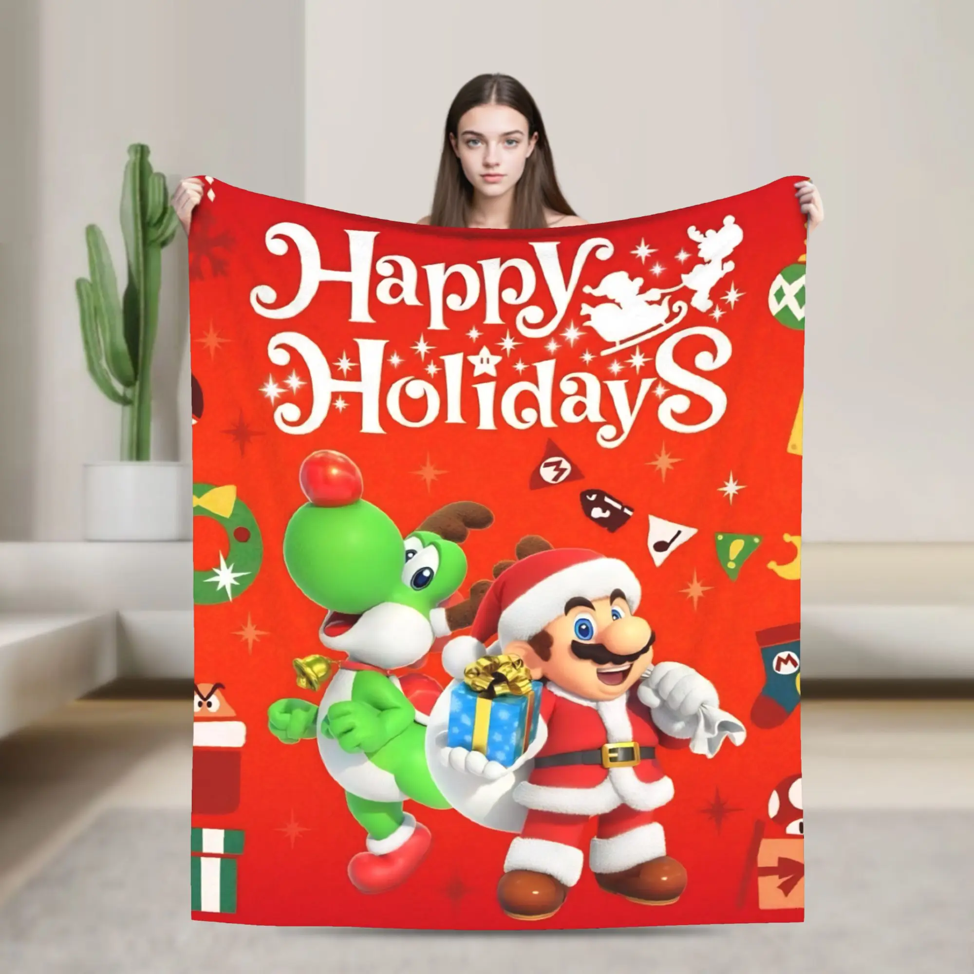 

Christmas Mario Blankets Travel Office Flannel Throw Blanket For Home Decor Warm Customized Quality Bedspread Gift Idea