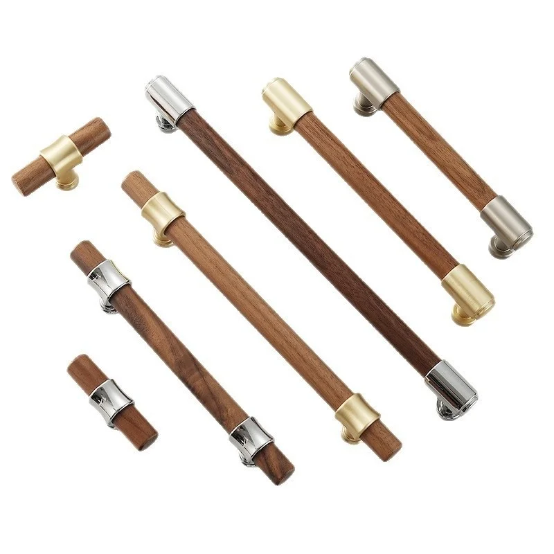 Walnut Zinc Alloy Furniture Handles Nordic Kitchen Cabinet Door Drawer Pulls Hole Center 96/128/192mm Home Hardware Accessories