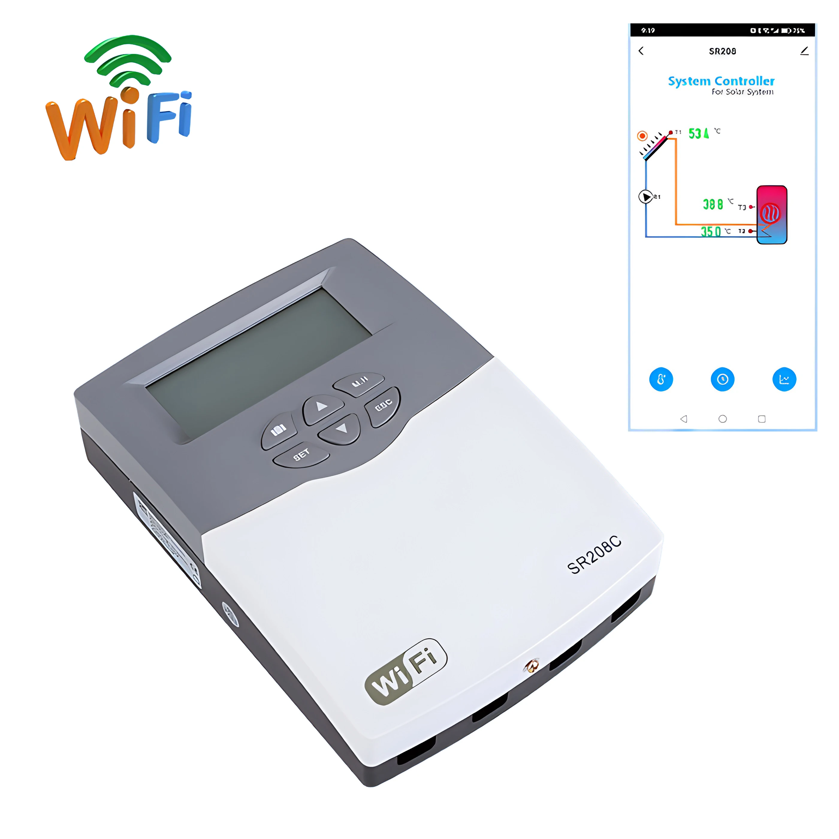 Split Solar Water Heater Controller SR208C with 3 Sensors, Solar Water Heating System Controller with Wi-Fi Optional Mobile APP